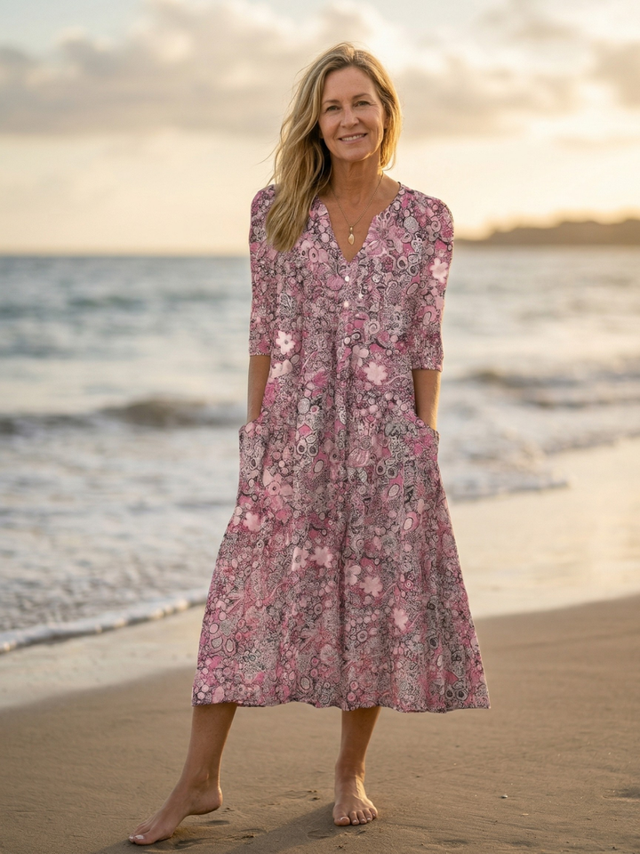 Alice Graceful V-Neck Midi Dress — Timeless Elegance in a Flattering Silhouette