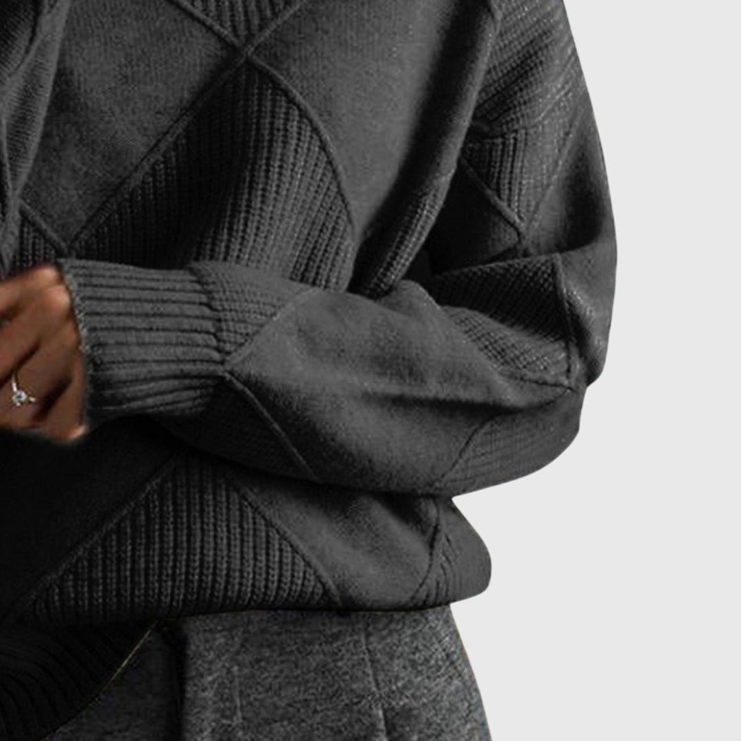 Angela - Sleek Modern Geometric Turtleneck Knit Sweater