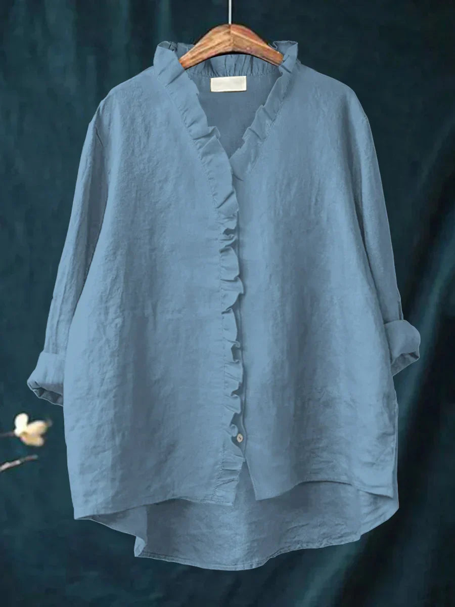 Ella - Cotton & Linen Ruffle Shirt - Effortless, Breezy Elegance