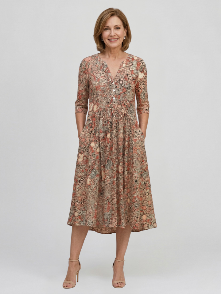 Alice Graceful V-Neck Midi Dress — Timeless Elegance in a Flattering Silhouette