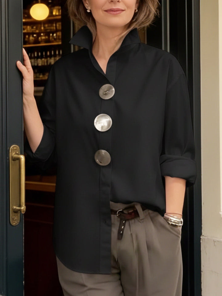 Sienna Statement-Button Stand-Collar Blouse