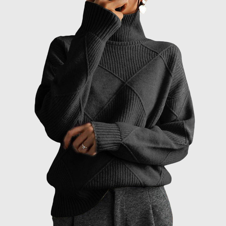 Angela - Sleek Modern Geometric Turtleneck Knit Sweater