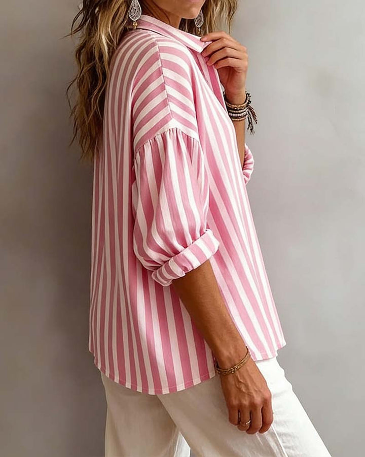 Ashley Relaxed Striped Collar Blouse – Effortless Everyday Chic