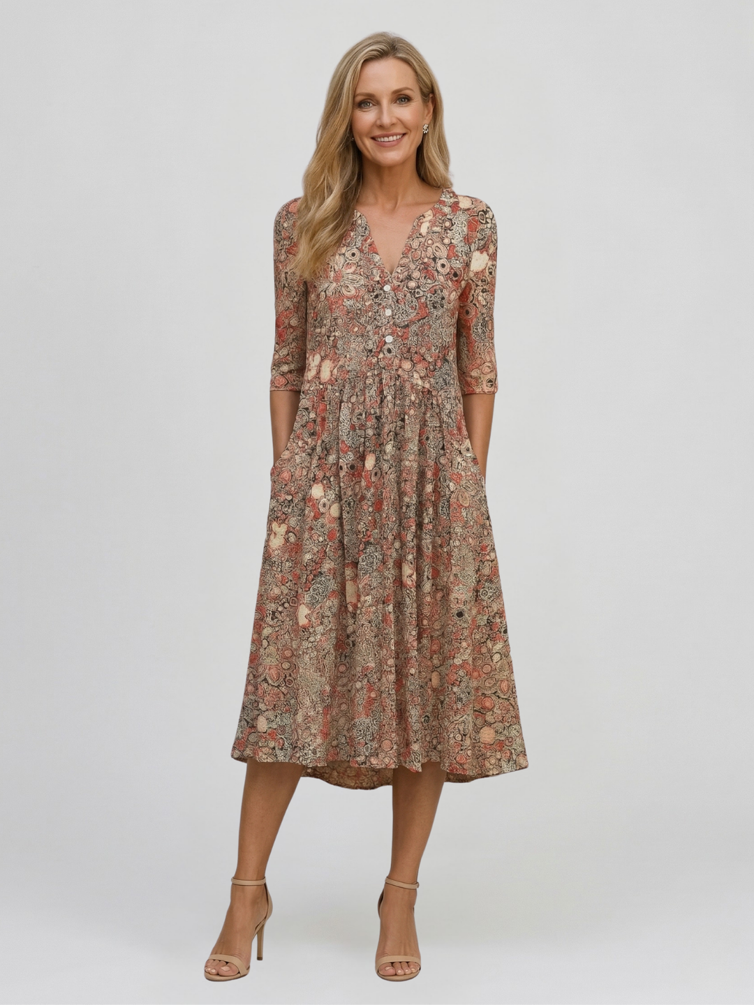 Alice Graceful V-Neck Midi Dress — Timeless Elegance in a Flattering Silhouette