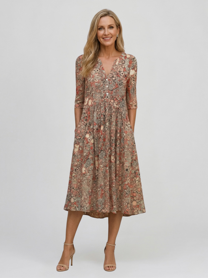 Alice Graceful V-Neck Midi Dress — Timeless Elegance in a Flattering Silhouette