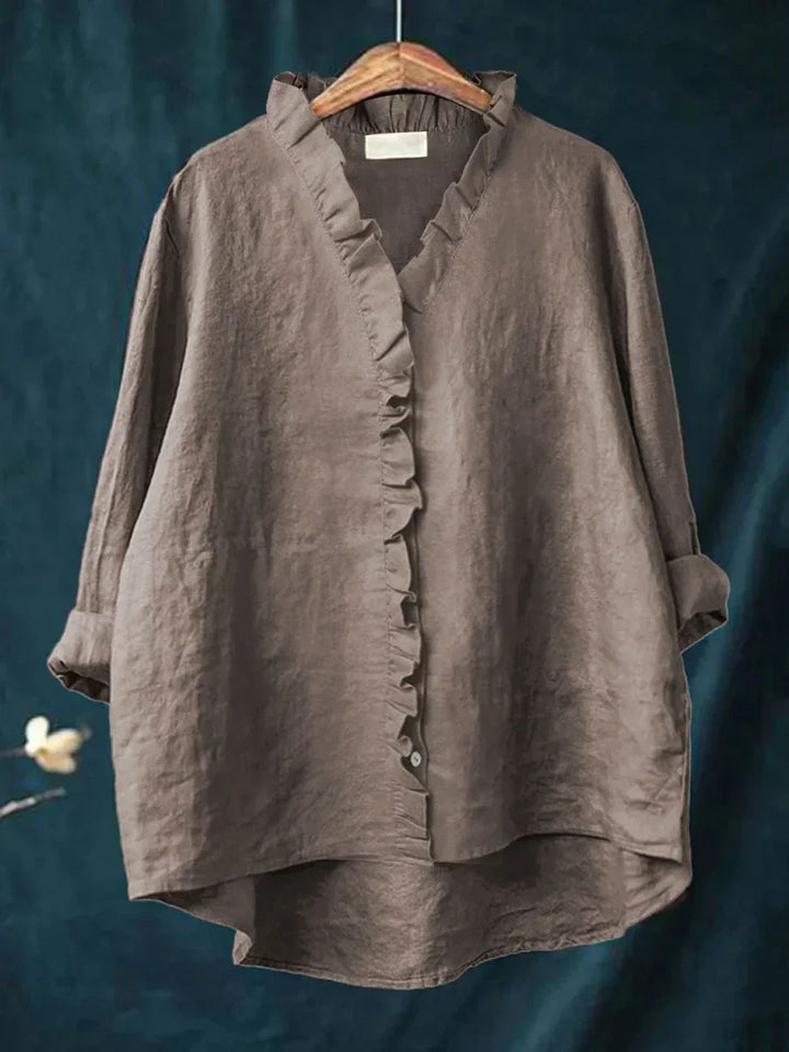 Ella - Cotton & Linen Ruffle Shirt - Effortless, Breezy Elegance