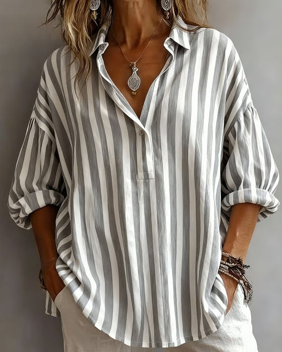 Ashley Relaxed Striped Collar Blouse – Effortless Everyday Chic
