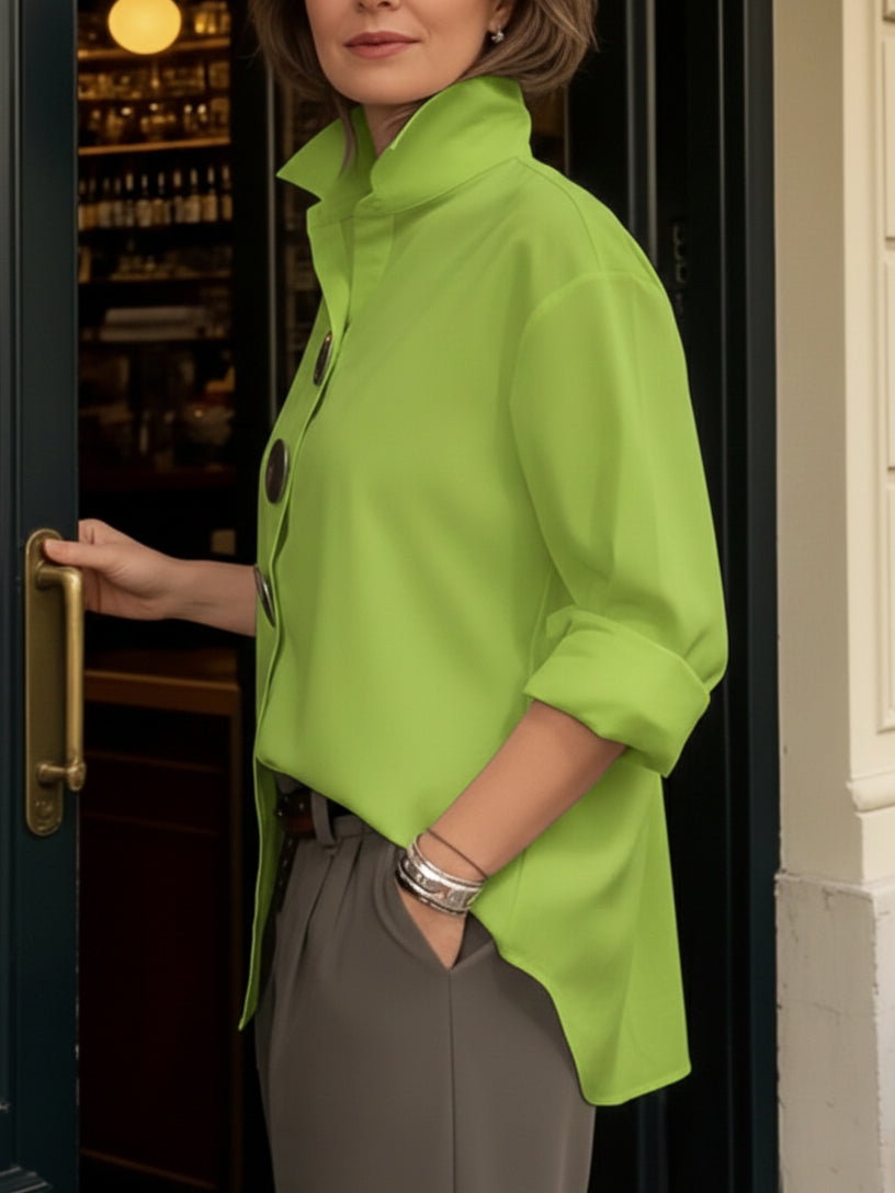 Sienna Statement-Button Stand-Collar Blouse