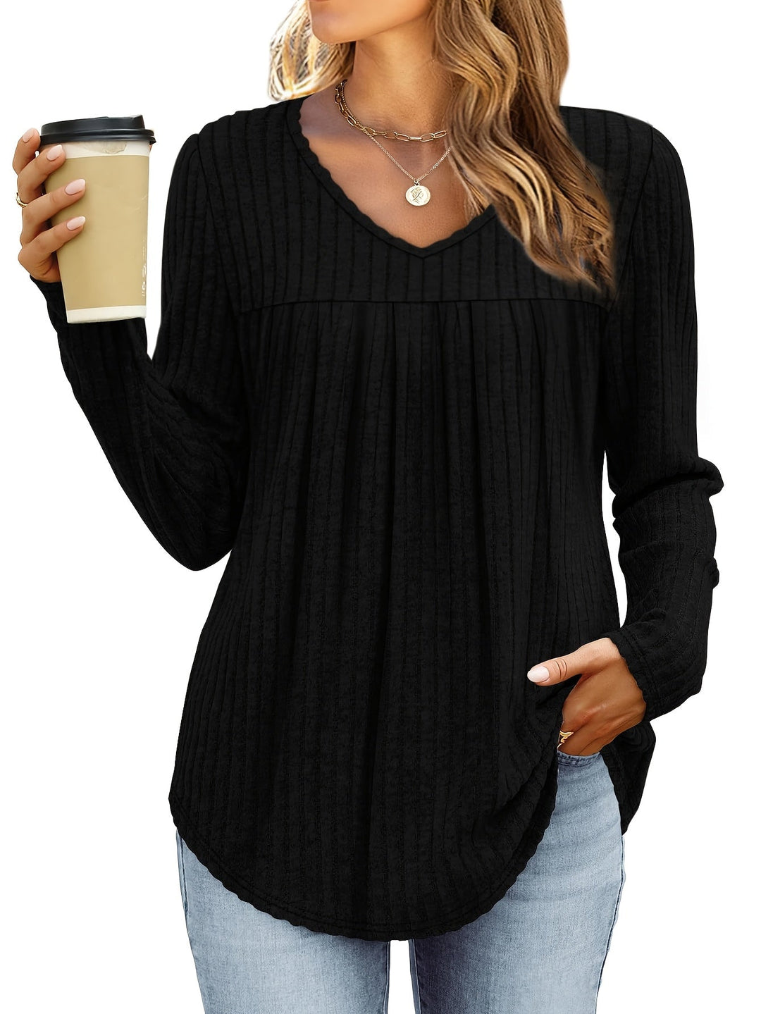 Helle™ | Light knit blouse with V-neck
