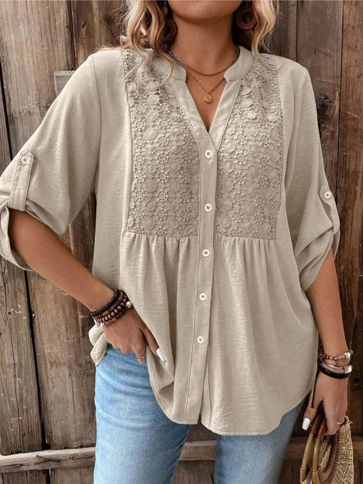 Noor – Stylish blouse with V-neck and button details
