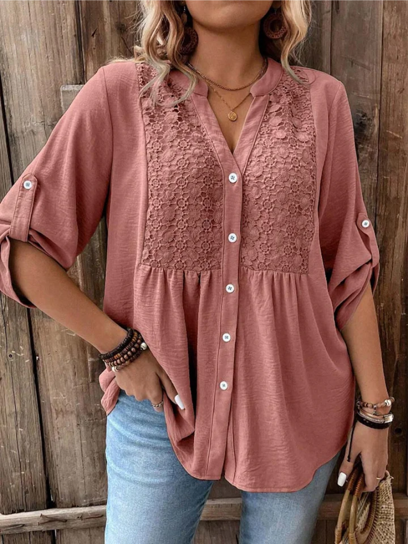 Noor – Stylish blouse with V-neck and button details