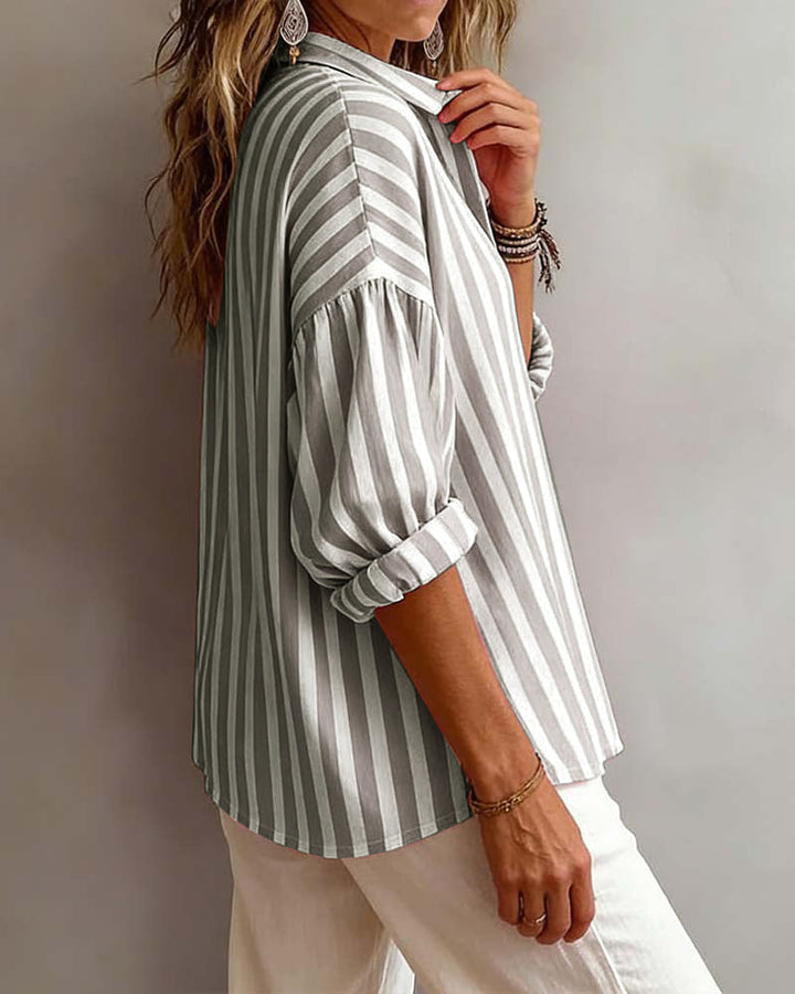 Ashley Relaxed Striped Collar Blouse – Effortless Everyday Chic