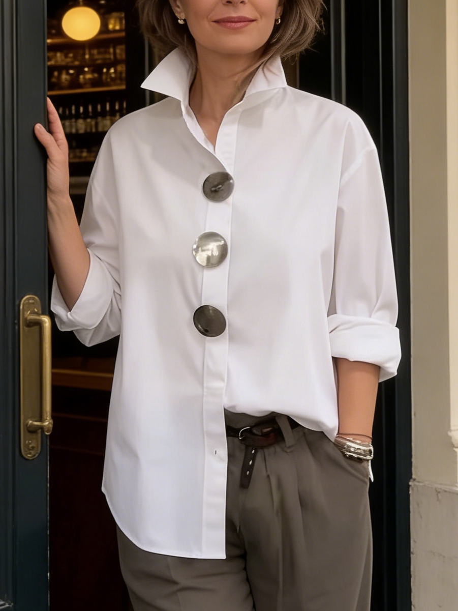 Sienna Statement-Button Stand-Collar Blouse