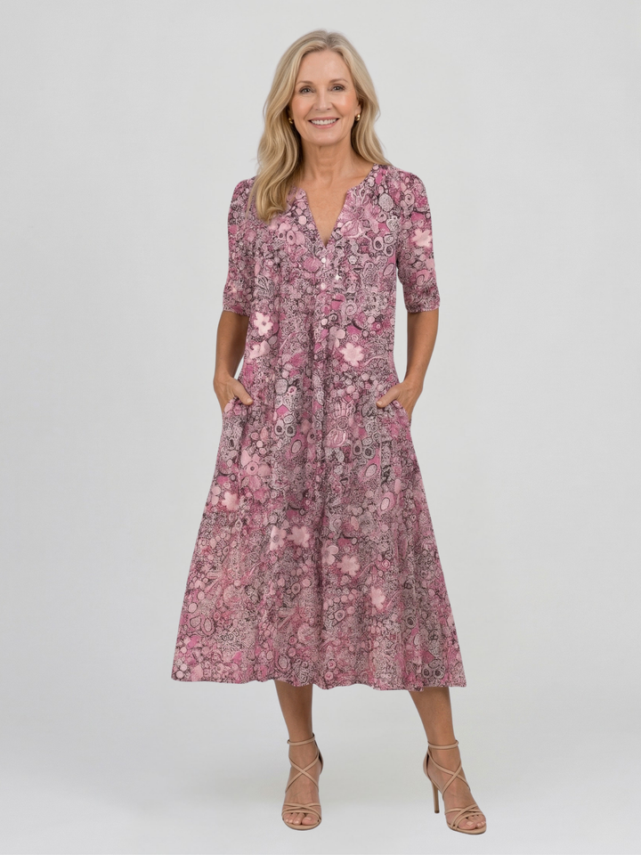 Alice Graceful V-Neck Midi Dress — Timeless Elegance in a Flattering Silhouette
