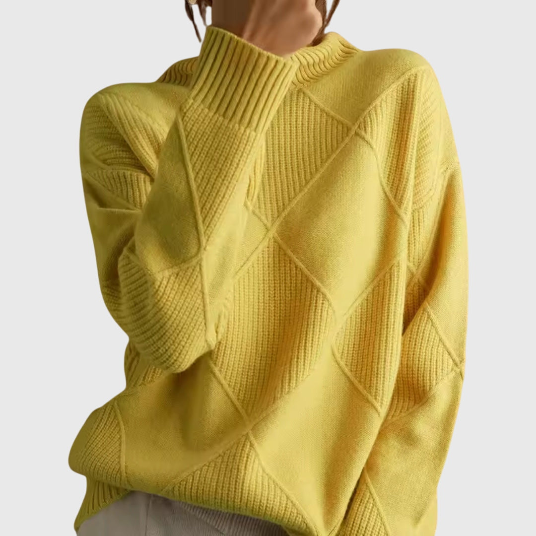 Angela - Sleek Modern Geometric Turtleneck Knit Sweater