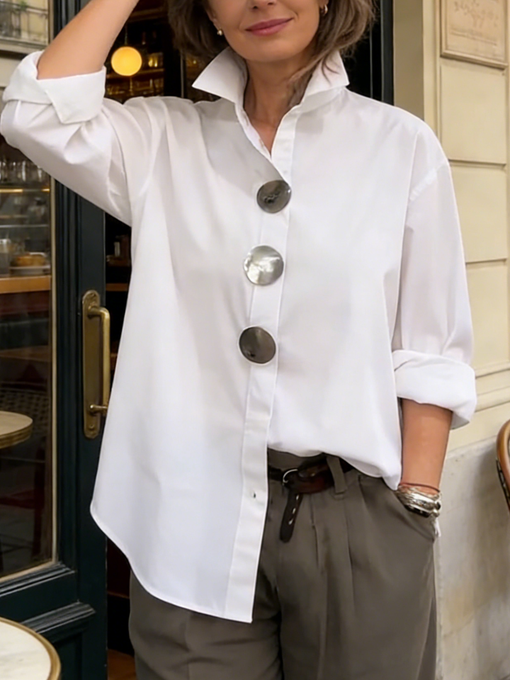 Sienna Statement-Button Stand-Collar Blouse