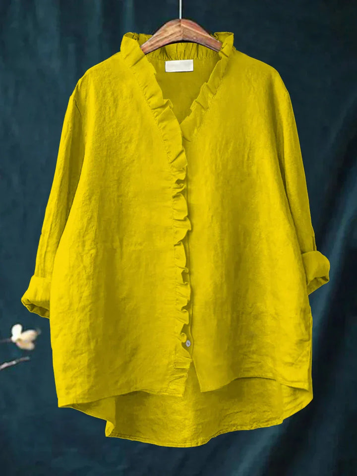 Ella - Cotton & Linen Ruffle Shirt - Effortless, Breezy Elegance