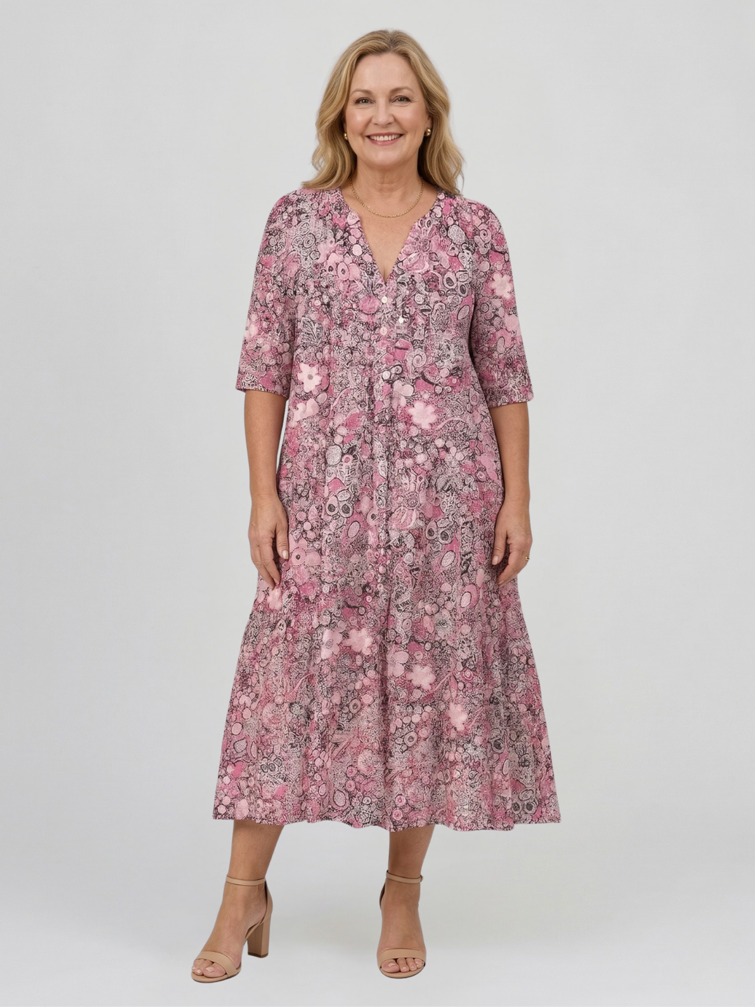 Alice Graceful V-Neck Midi Dress — Timeless Elegance in a Flattering Silhouette