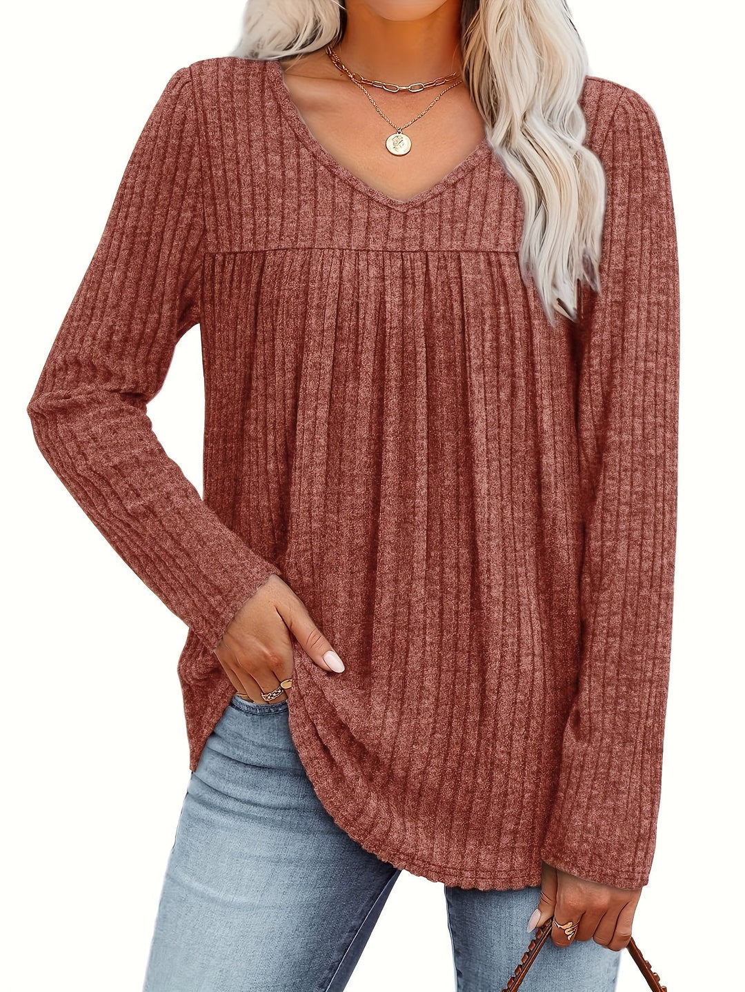 Helle™ | Light knit blouse with V-neck