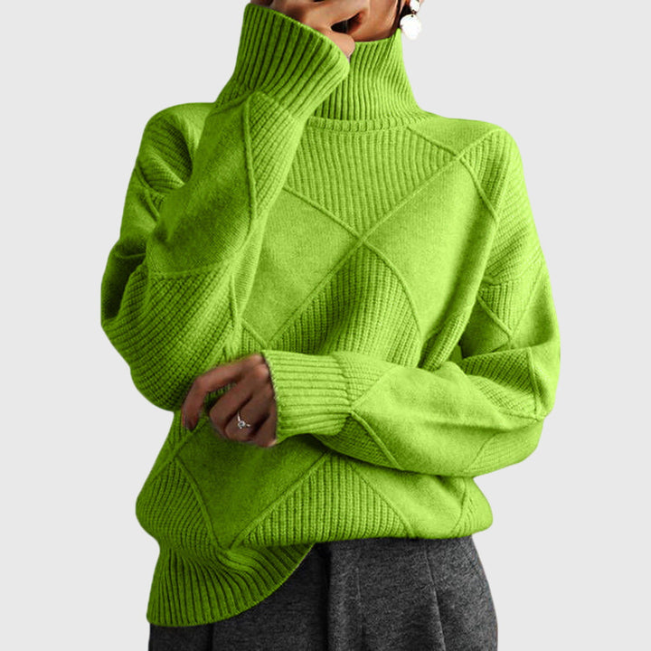 Angela - Sleek Modern Geometric Turtleneck Knit Sweater