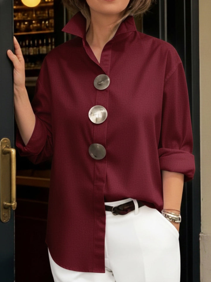 Sienna Statement-Button Stand-Collar Blouse