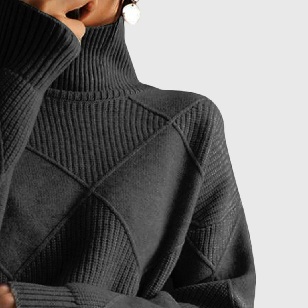 Angela - Sleek Modern Geometric Turtleneck Knit Sweater