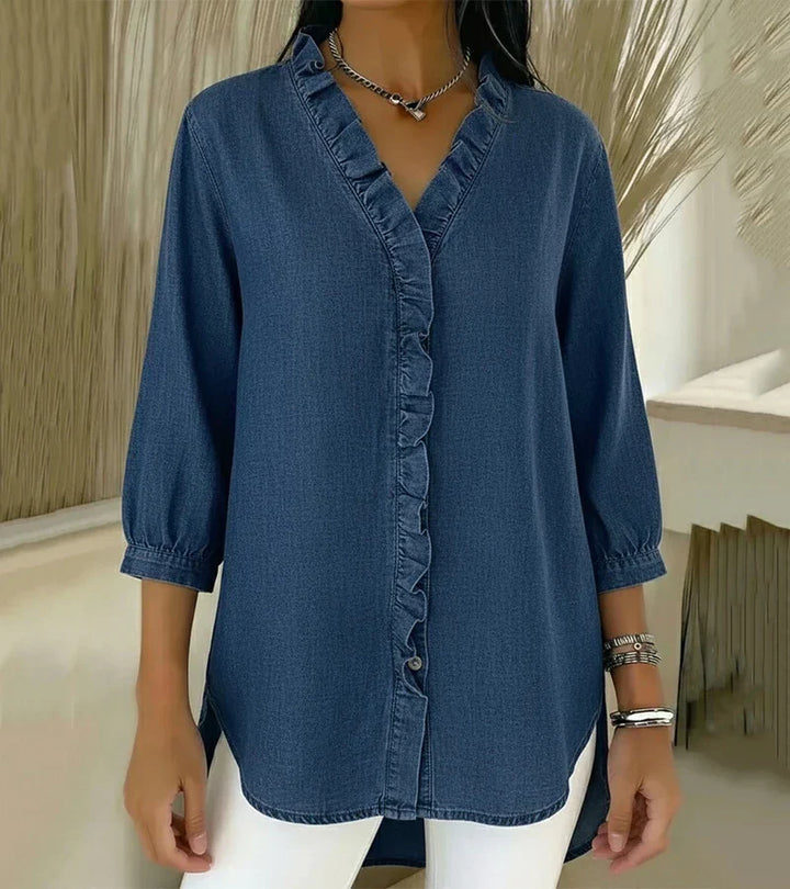 Lily | Elegant women's blouse with V-neck and ruffle