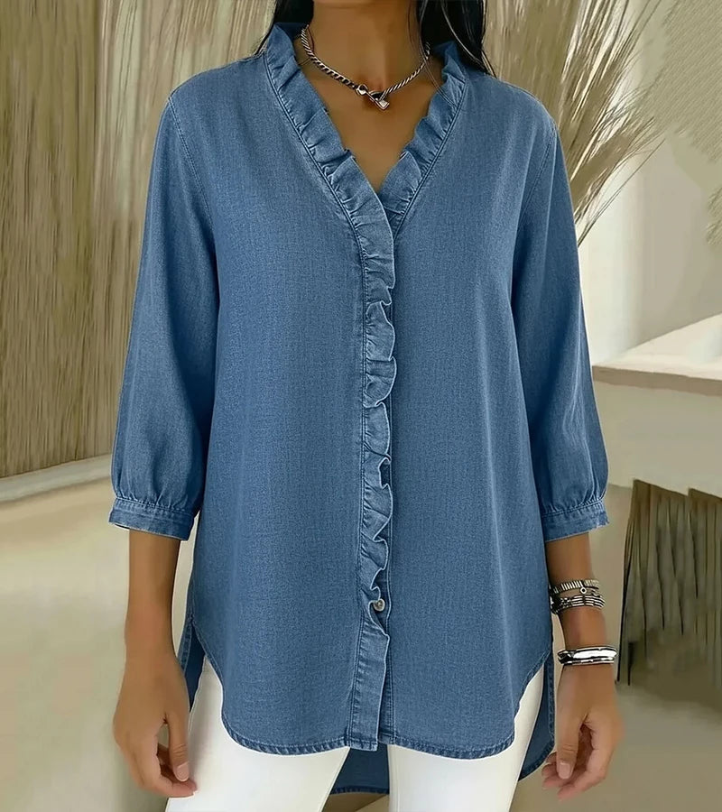 Lily | Elegant women's blouse with V-neck and ruffle