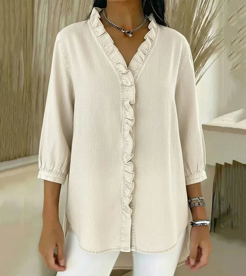 Lily | Elegant women's blouse with V-neck and ruffle