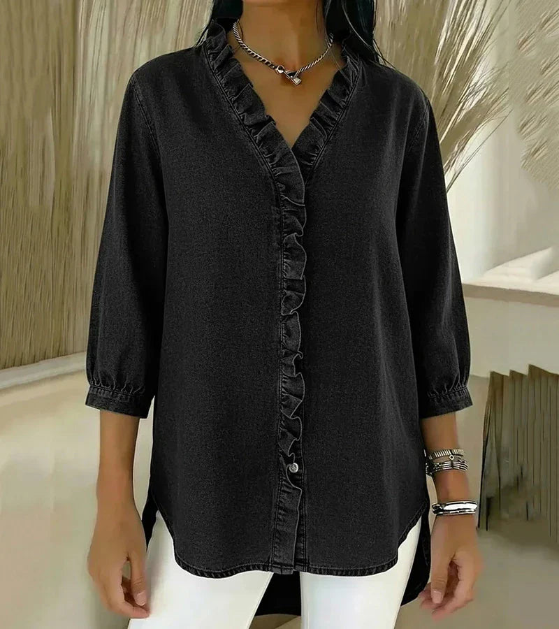 Lily | Elegant women's blouse with V-neck and ruffle