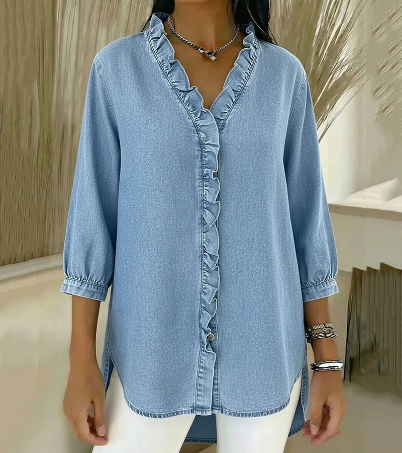 Lily | Elegant women's blouse with V-neck and ruffle