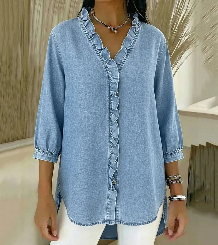 Lily | Elegant women's blouse with V-neck and ruffle