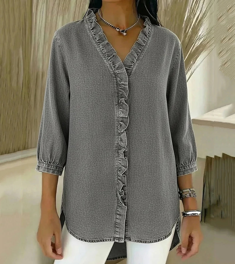 Lily | Elegant women's blouse with V-neck and ruffle