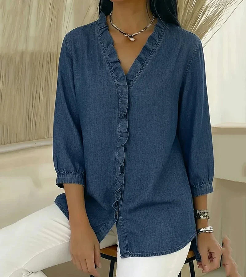 Lily | Elegant women's blouse with V-neck and ruffle