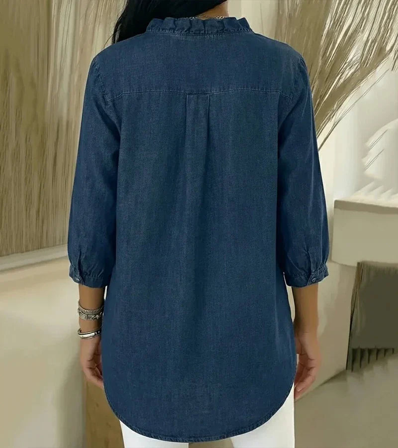 Lily | Elegant women's blouse with V-neck and ruffle
