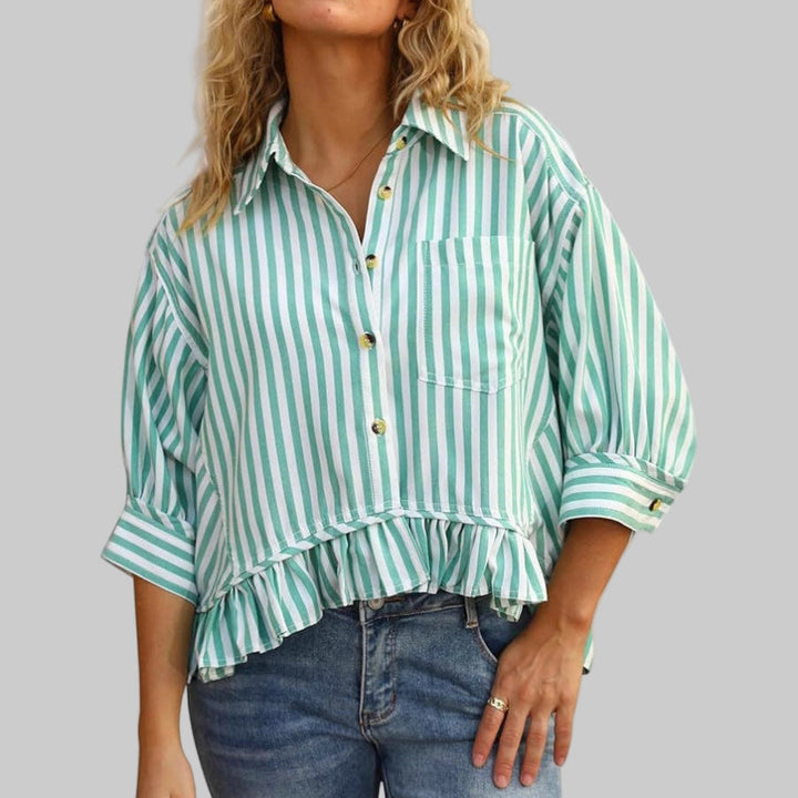 Mandy - Effortless Summer Ruffled Button-Down Blouse