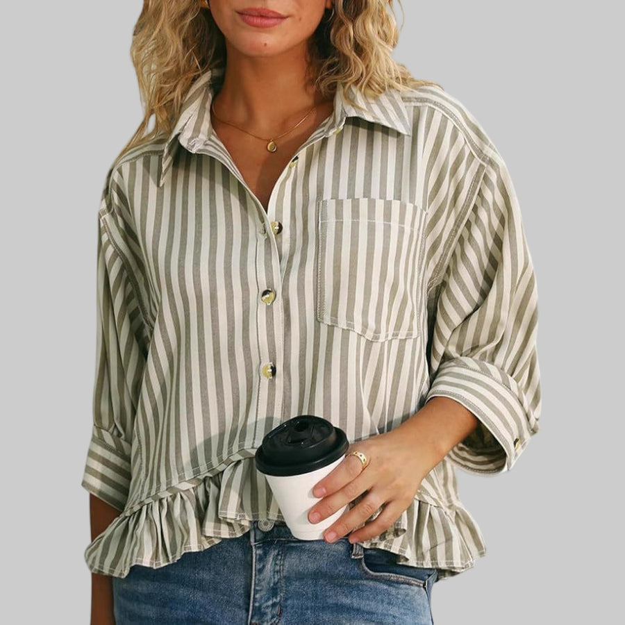 Mandy - Effortless Summer Ruffled Button-Down Blouse