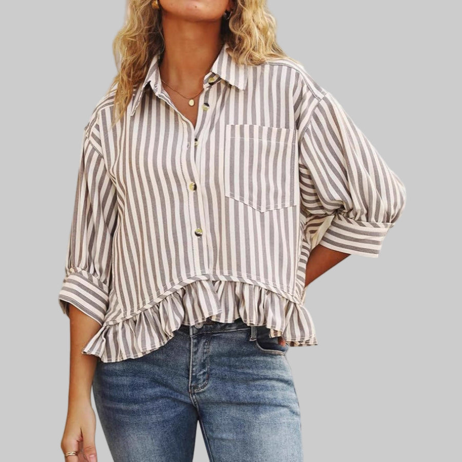 Mandy - Effortless Summer Ruffled Button-Down Blouse