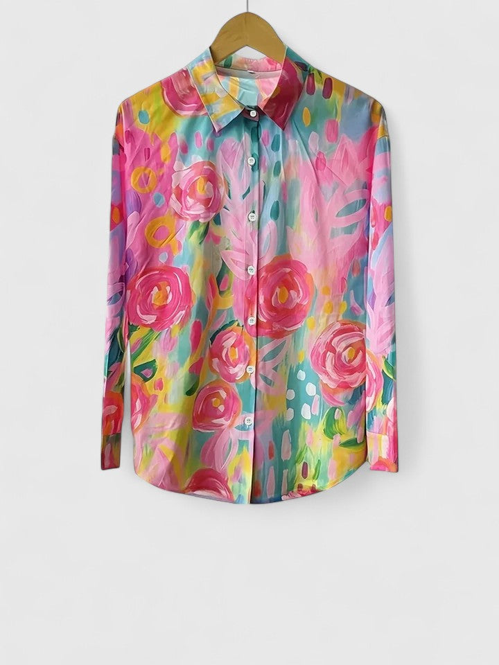 Anica - Bold, Artful Button-Up Blouse in Vibrant Colors
