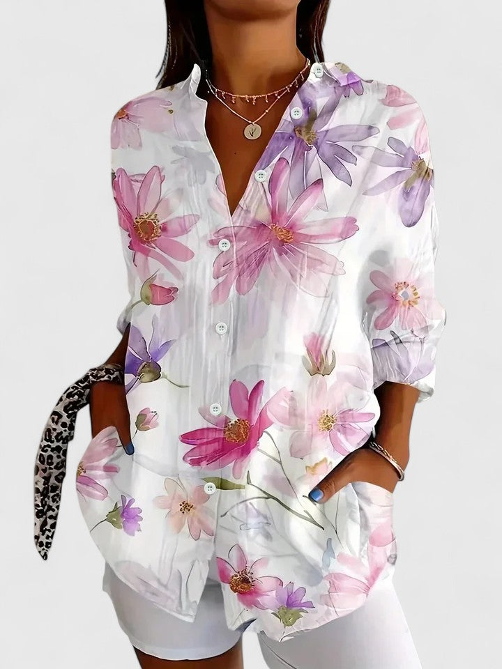 Anica - Bold, Artful Button-Up Blouse in Vibrant Colors
