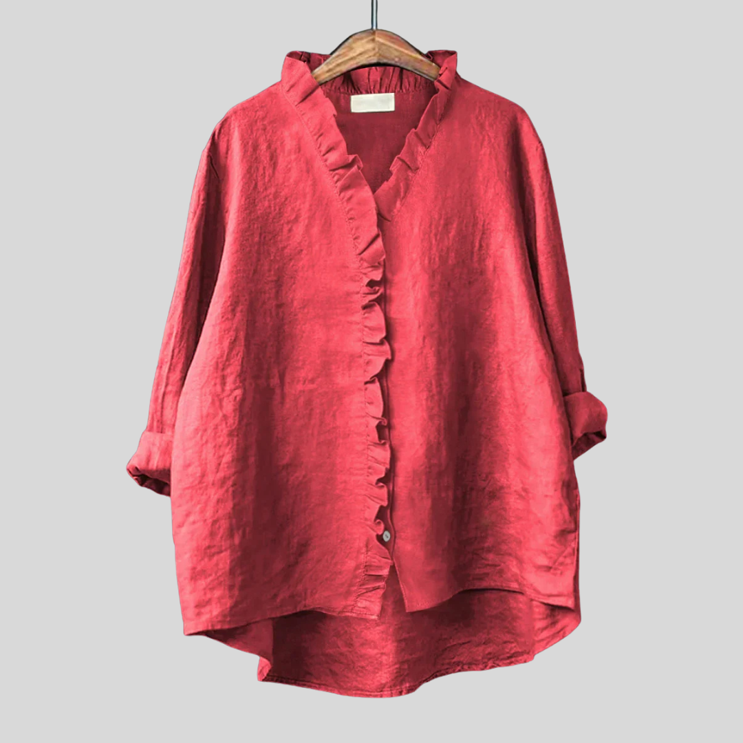 Ella - Cotton & Linen Ruffle Shirt - Effortless, Breezy Elegance