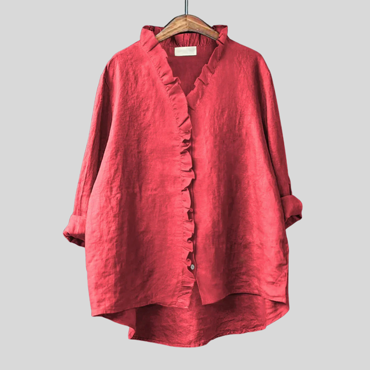 Ella - Cotton & Linen Ruffle Shirt - Effortless, Breezy Elegance