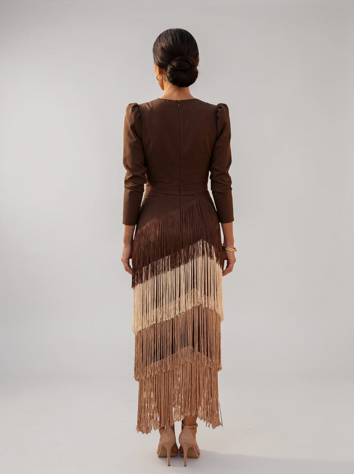 Mila – Elegant Fringe Midi Dress