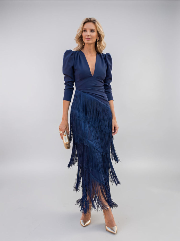 Mila – Elegant Fringe Midi Dress