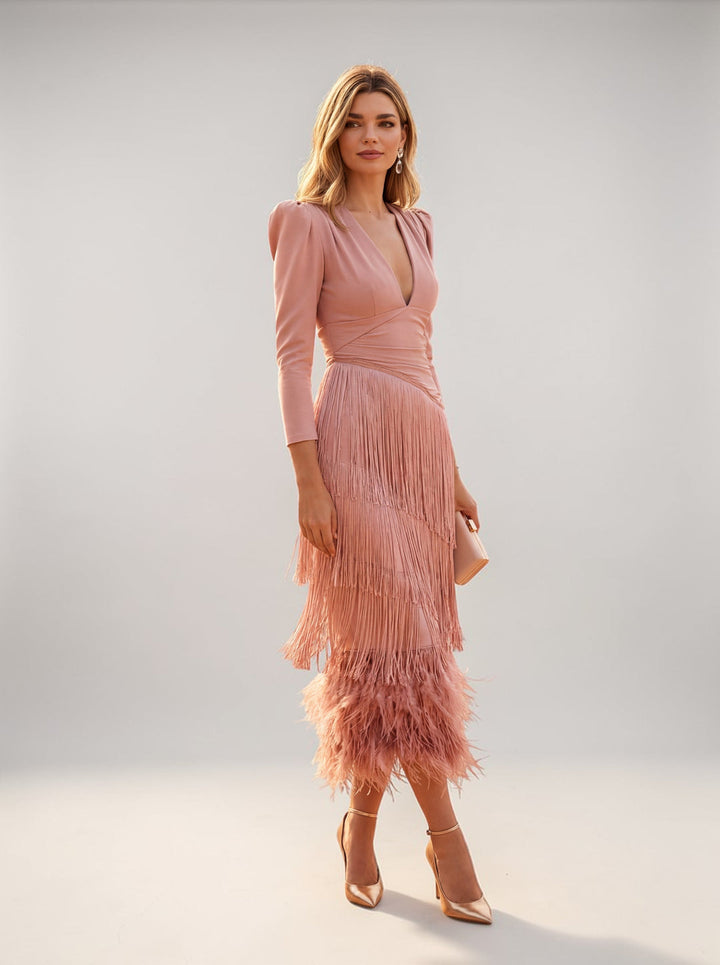Mila – Elegant Fringe Midi Dress
