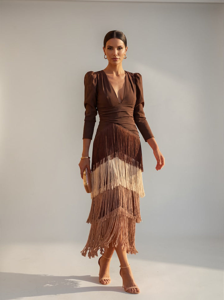 Mila – Elegant Fringe Midi Dress
