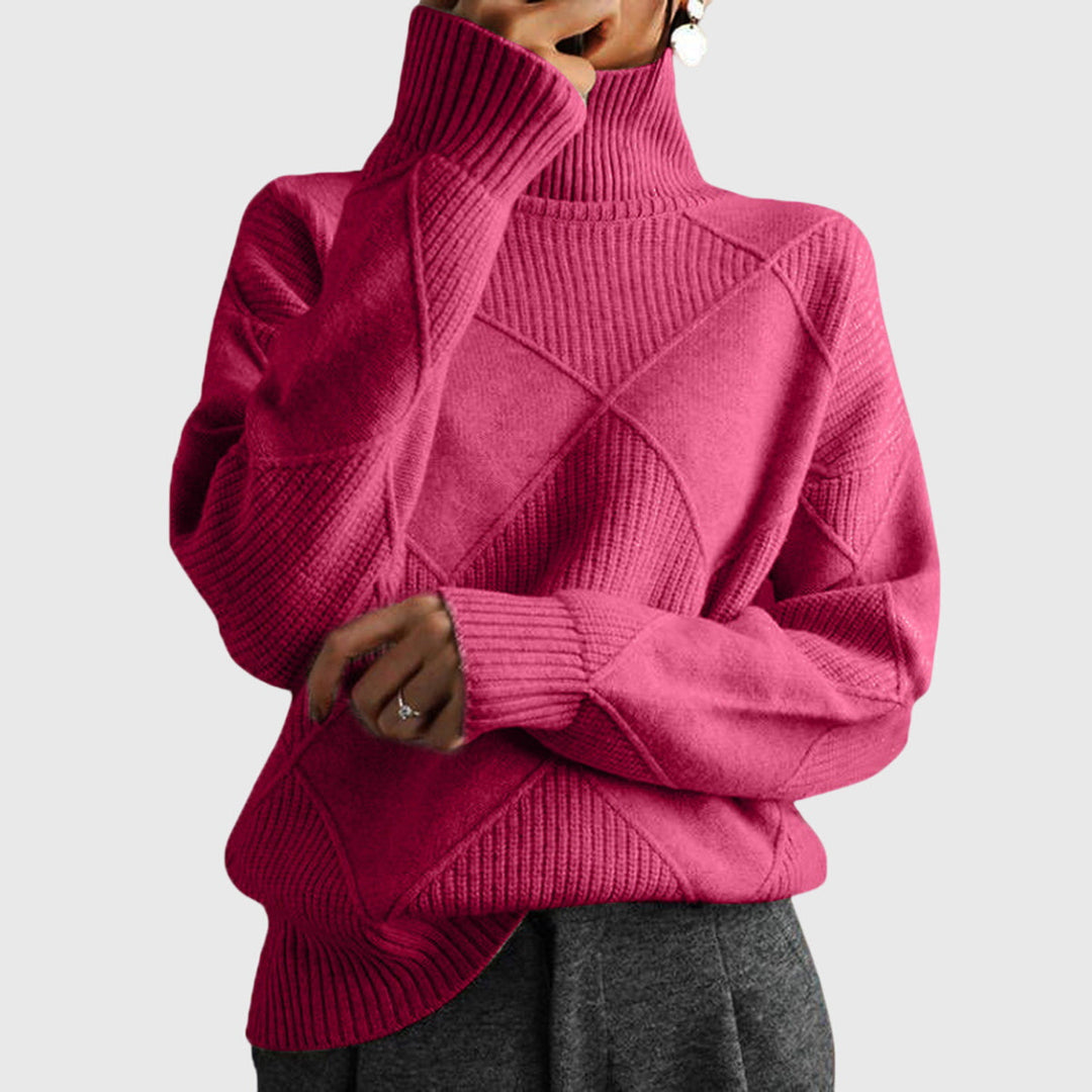 Angela - Sleek Modern Geometric Turtleneck Knit Sweater