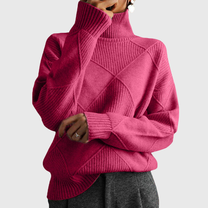 Angela - Sleek Modern Geometric Turtleneck Knit Sweater