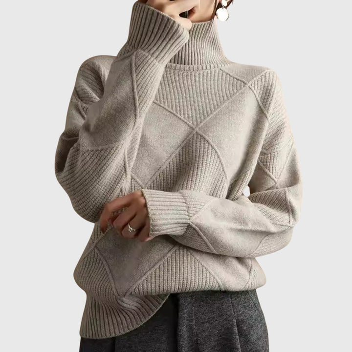 Angela - Sleek Modern Geometric Turtleneck Knit Sweater