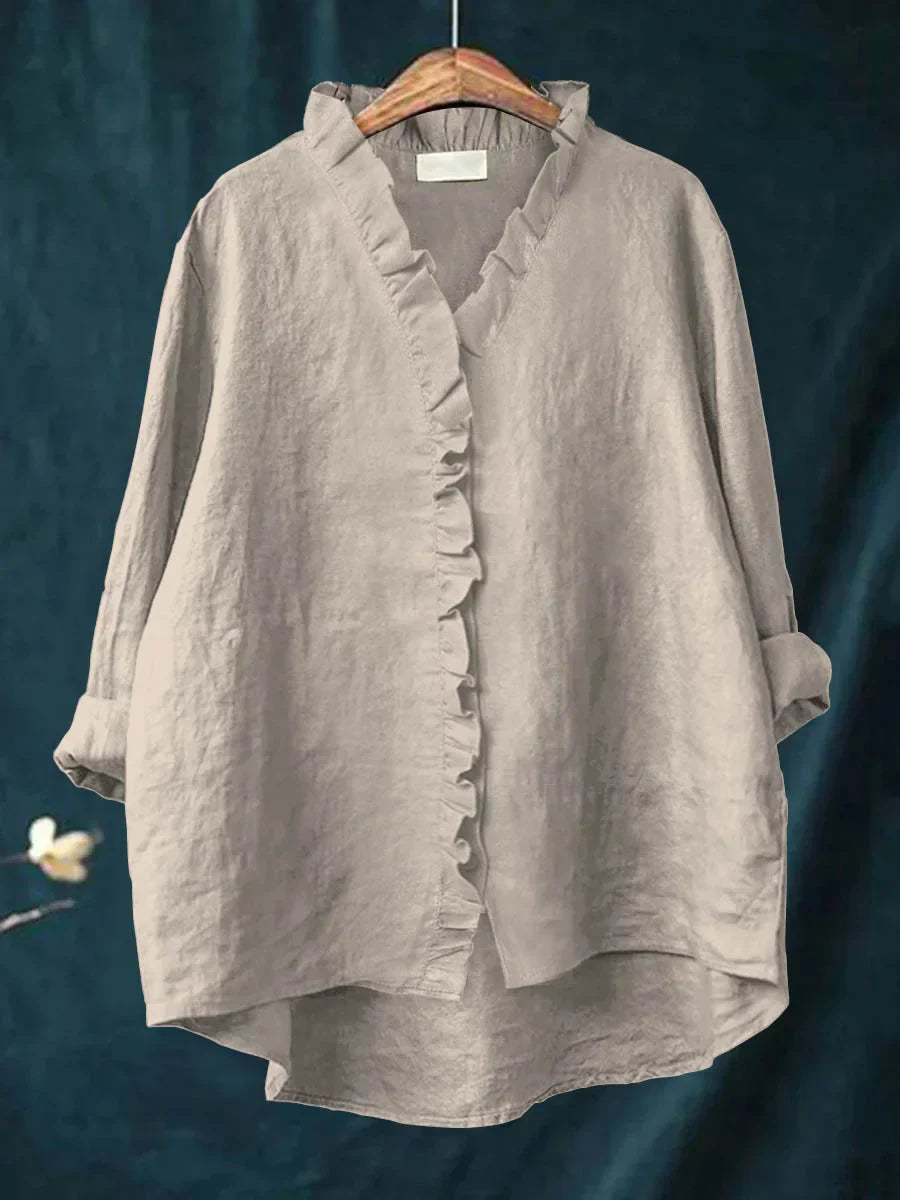 Ella - Cotton & Linen Ruffle Shirt - Effortless, Breezy Elegance